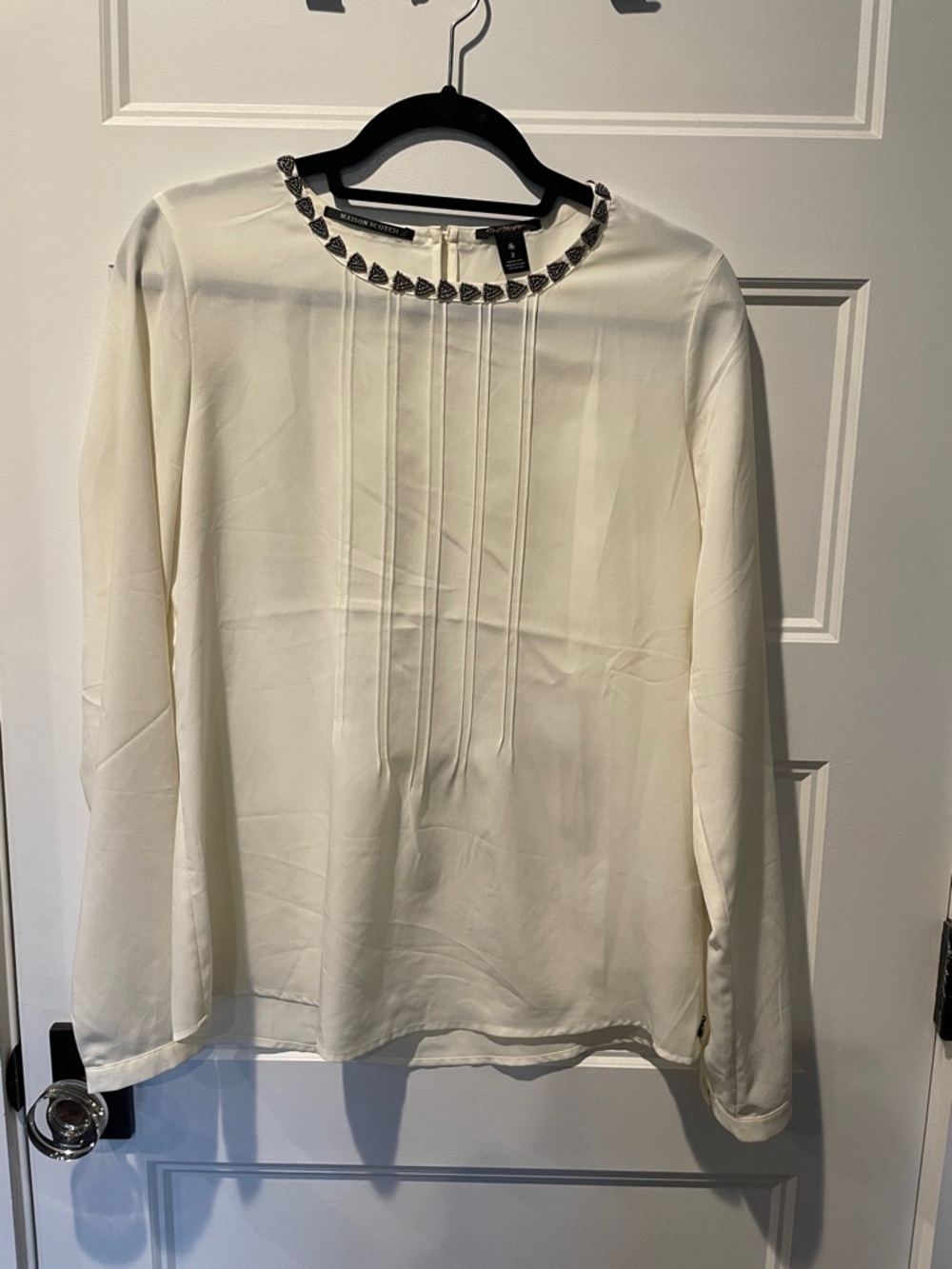 Scotch & Soda Cream Long-Sleeve Blouse with Embellished Neckline